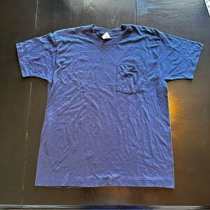 Vintage Large Blank Blue Tee T-Shiet Fruit of The Loom Made in UsA Single Stitch